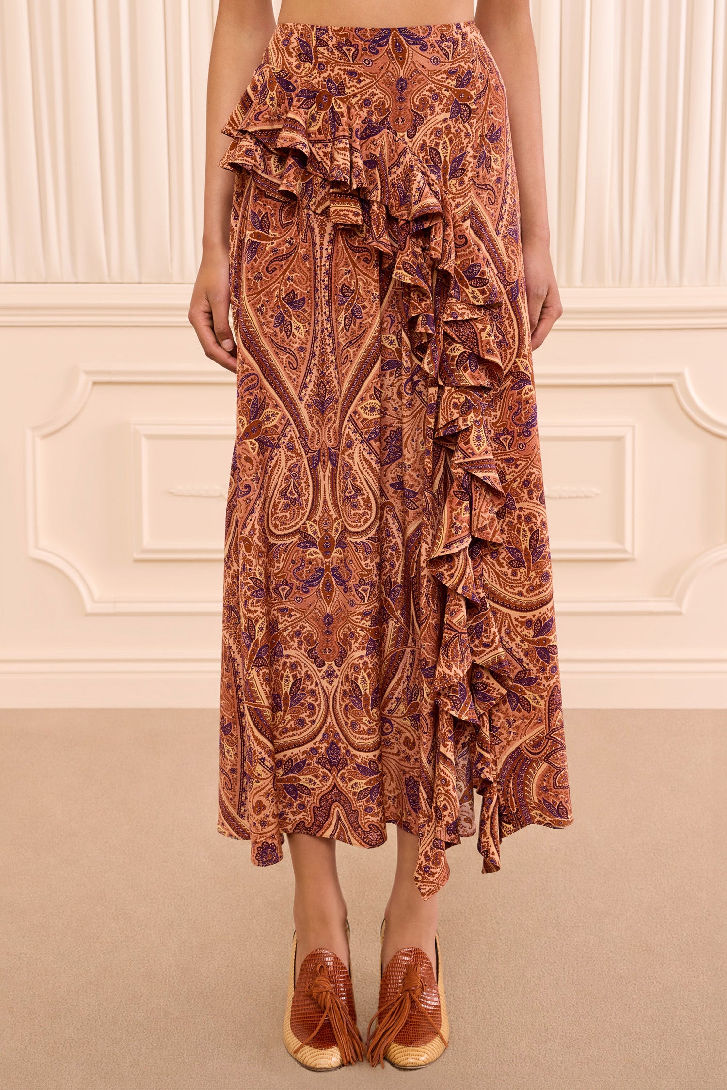 Ulla Johnson Riele Cascading Ruffle Silk Skirt - Rosette
