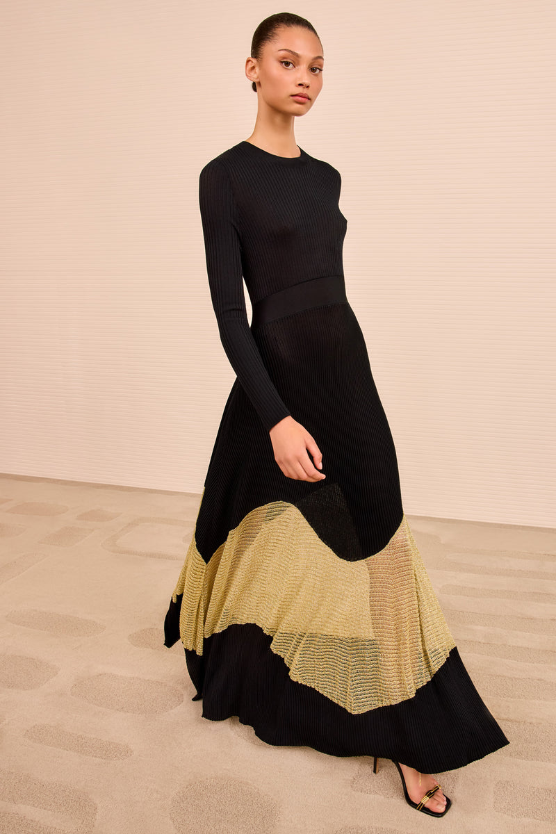 green emerald velvet dress Manet Gown with Gathered Seams - Gold Leaf Metallic Gold Tiered Gown main image 1