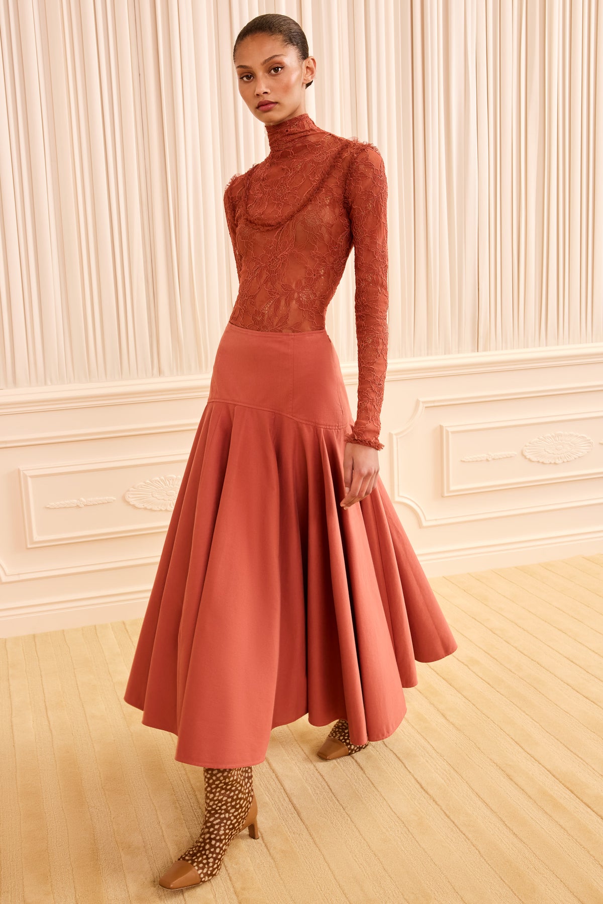 Rosara Flared Midi Skirt - Bronze