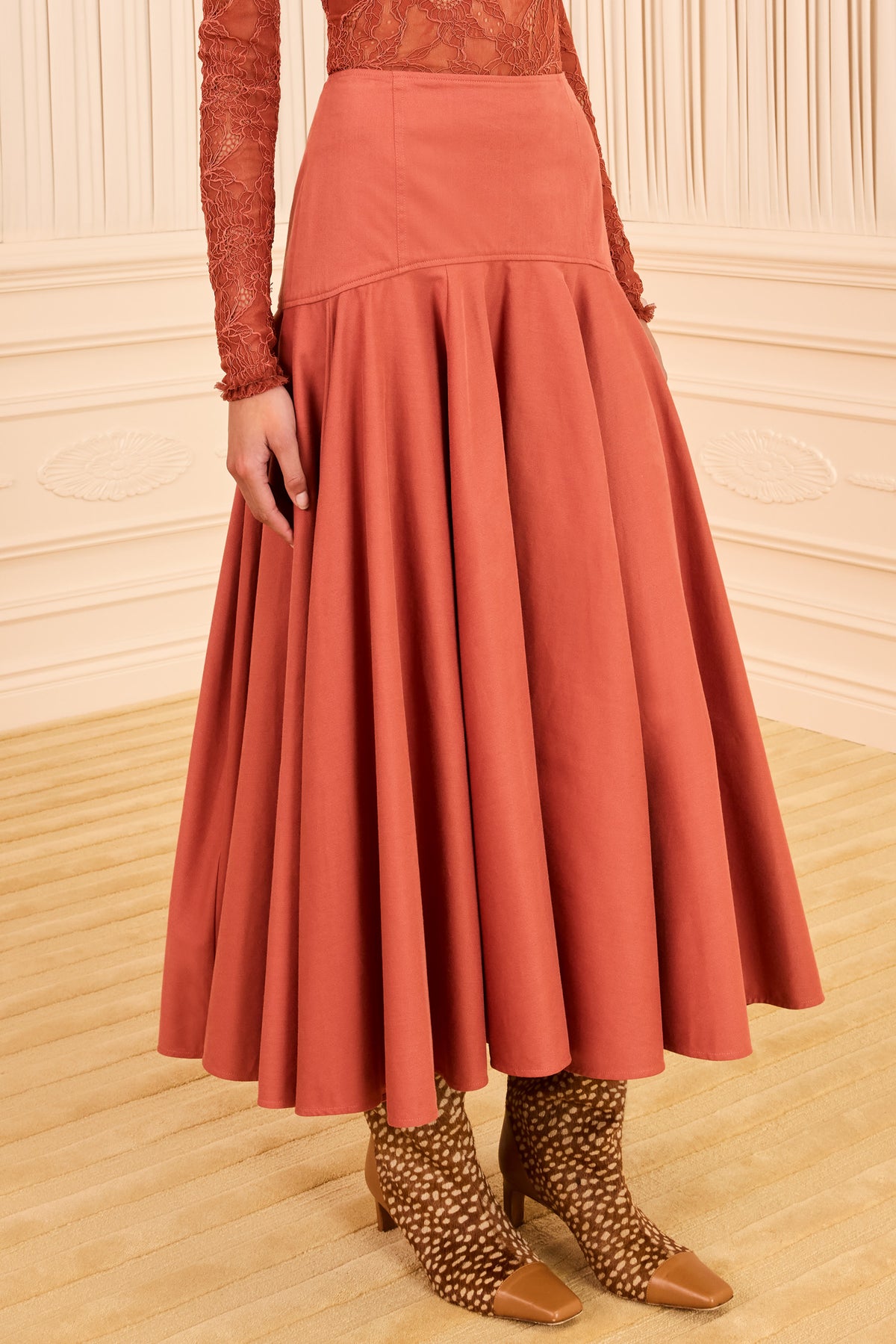 Rosara Flared Midi Skirt - Bronze