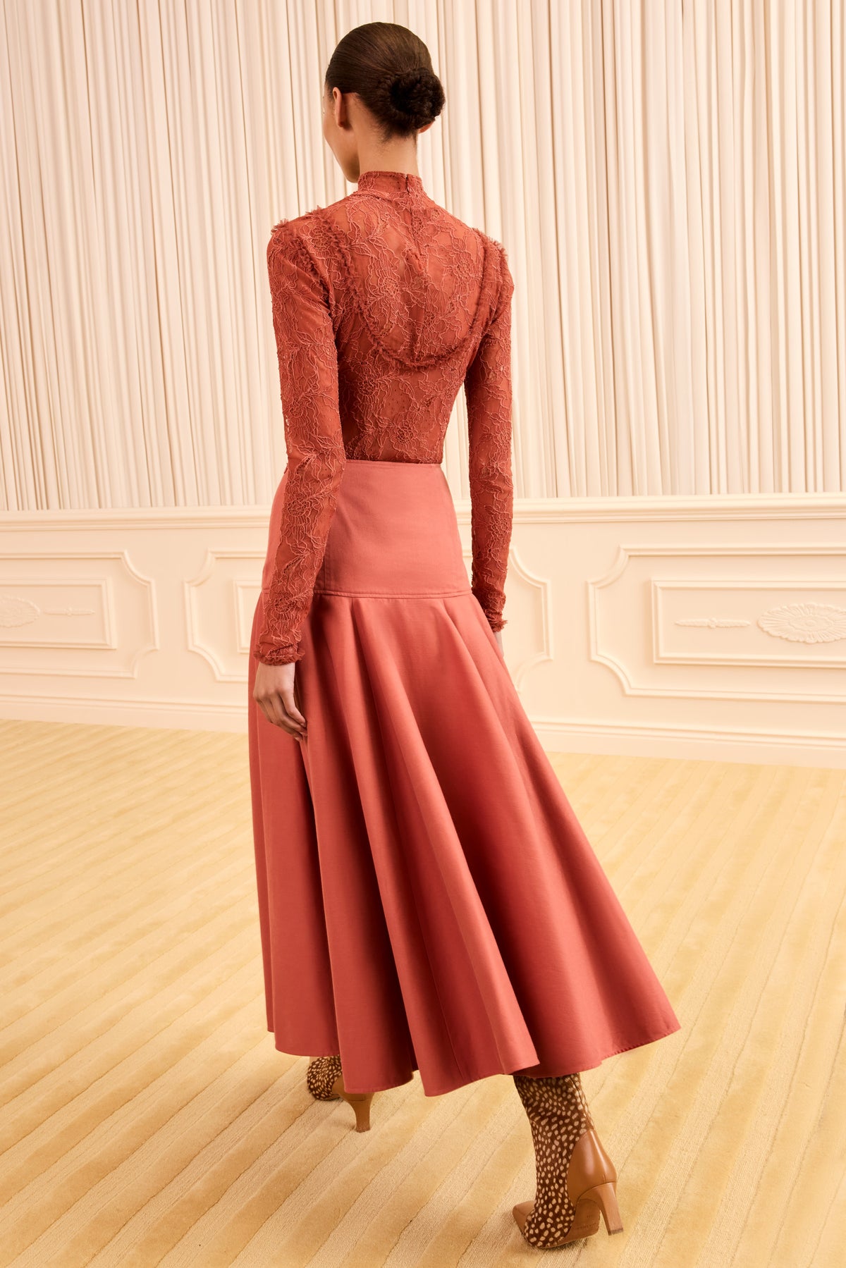 Rosara Flared Midi Skirt - Bronze