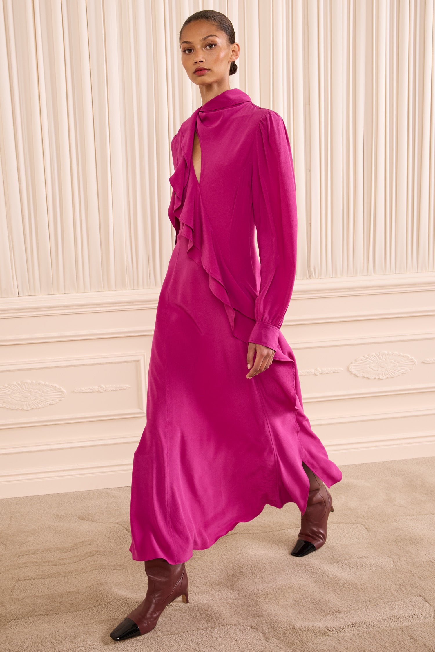 Sabrina Long Sleeve Silk Dress - Orchid