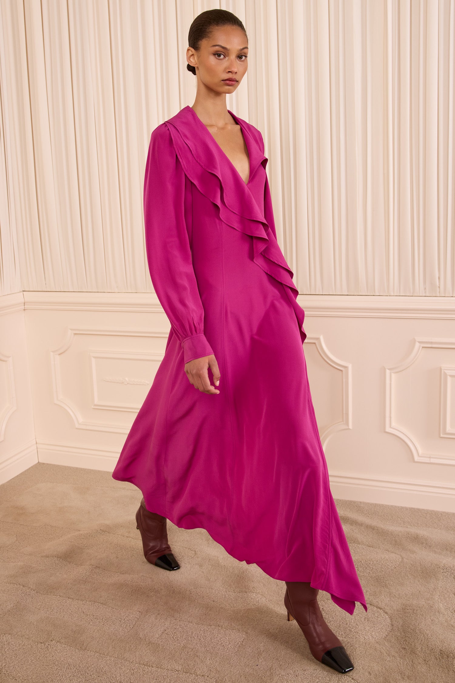 Sabrina Long Sleeve Silk Dress - Orchid