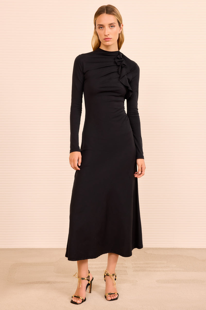 Ulla Johnson | Women's Safi Long Sleeve in Black Size Large Black Cotton Ruffle Midi Dress Ulla Johnson | Women's Safi Long Sleeve in Black Size Large Black Cotton Ruffle Midi Dress