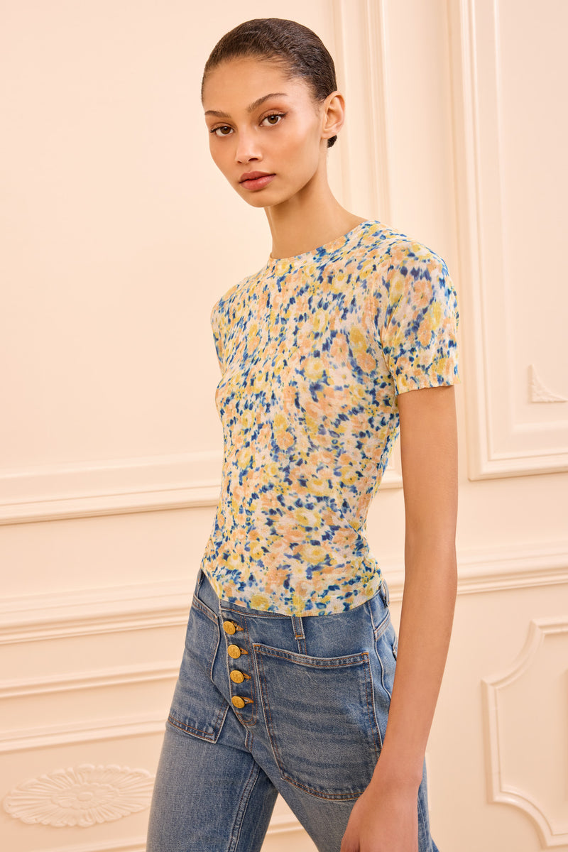 Sana Knit Top - Daffodil Floral Print Short Sleeve Top - Ulla Johnson