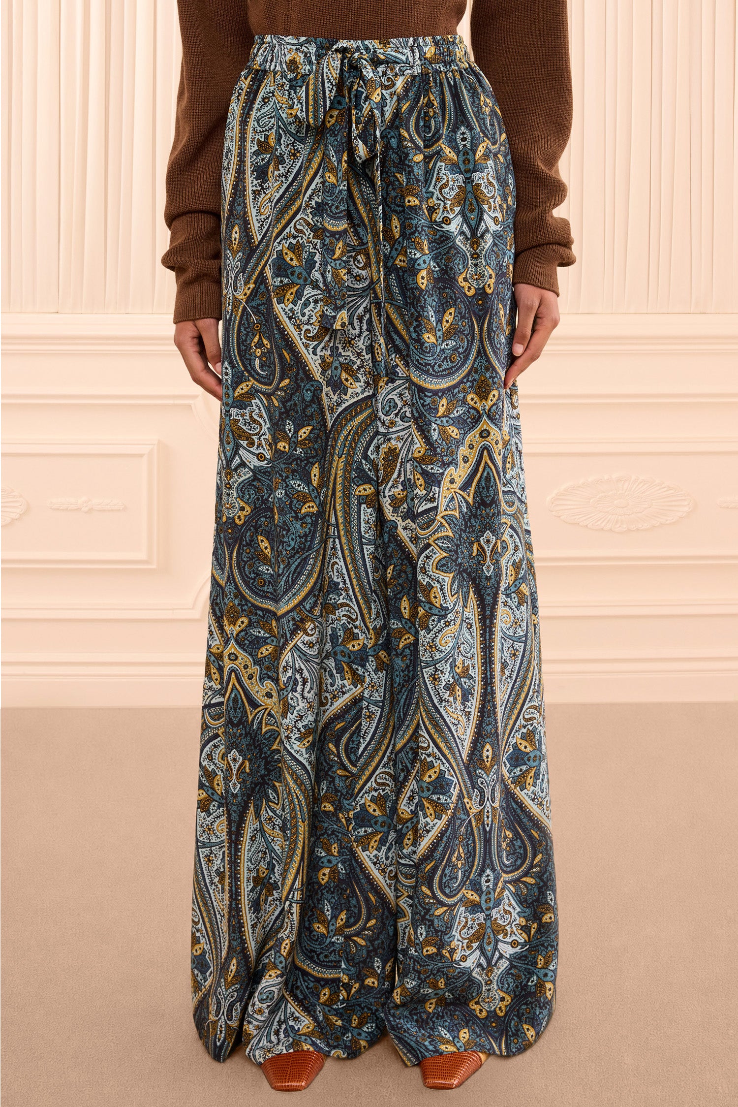 Sawyer Wide Leg Silk Pant - Prussian