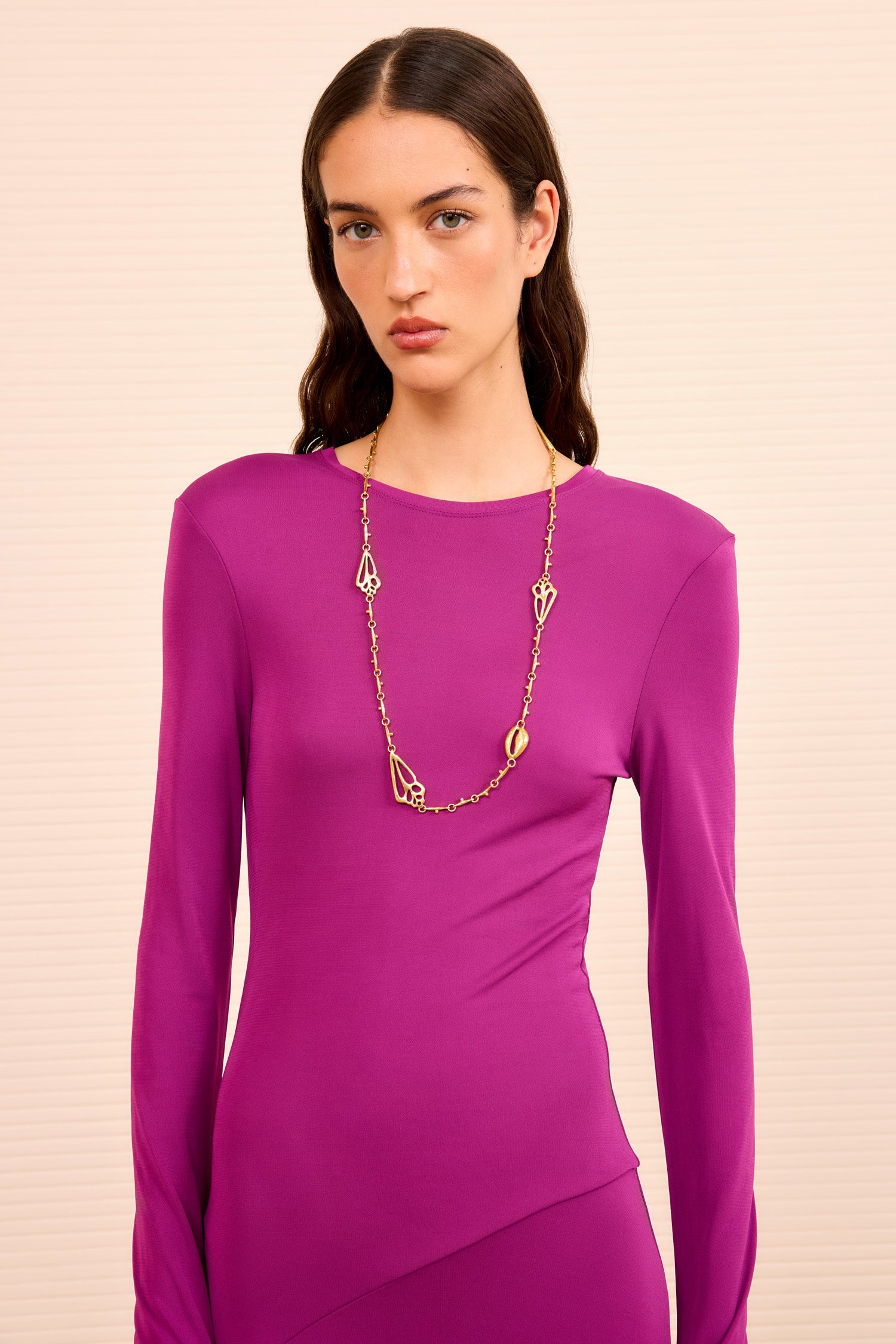 Shell Charm Long Necklace - Brass