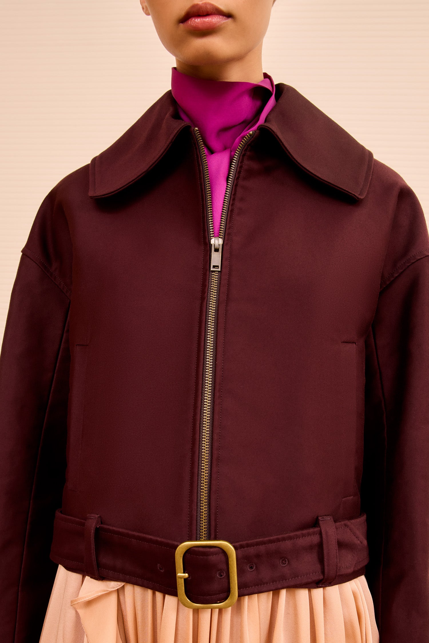 Signal Cropped Belted Jacket - Claret