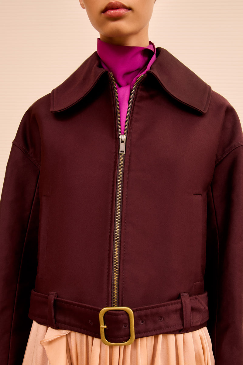 Signal Cropped Belted Jacket - Claret - Ulla Johnson