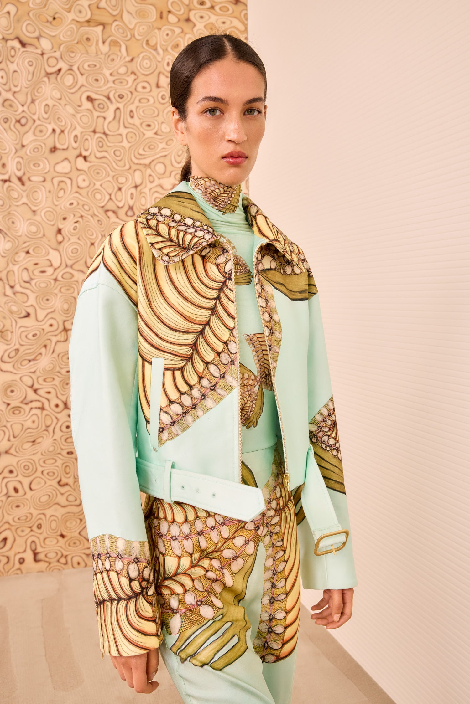 Signal Cropped Belted Jacket - Water Blossoms