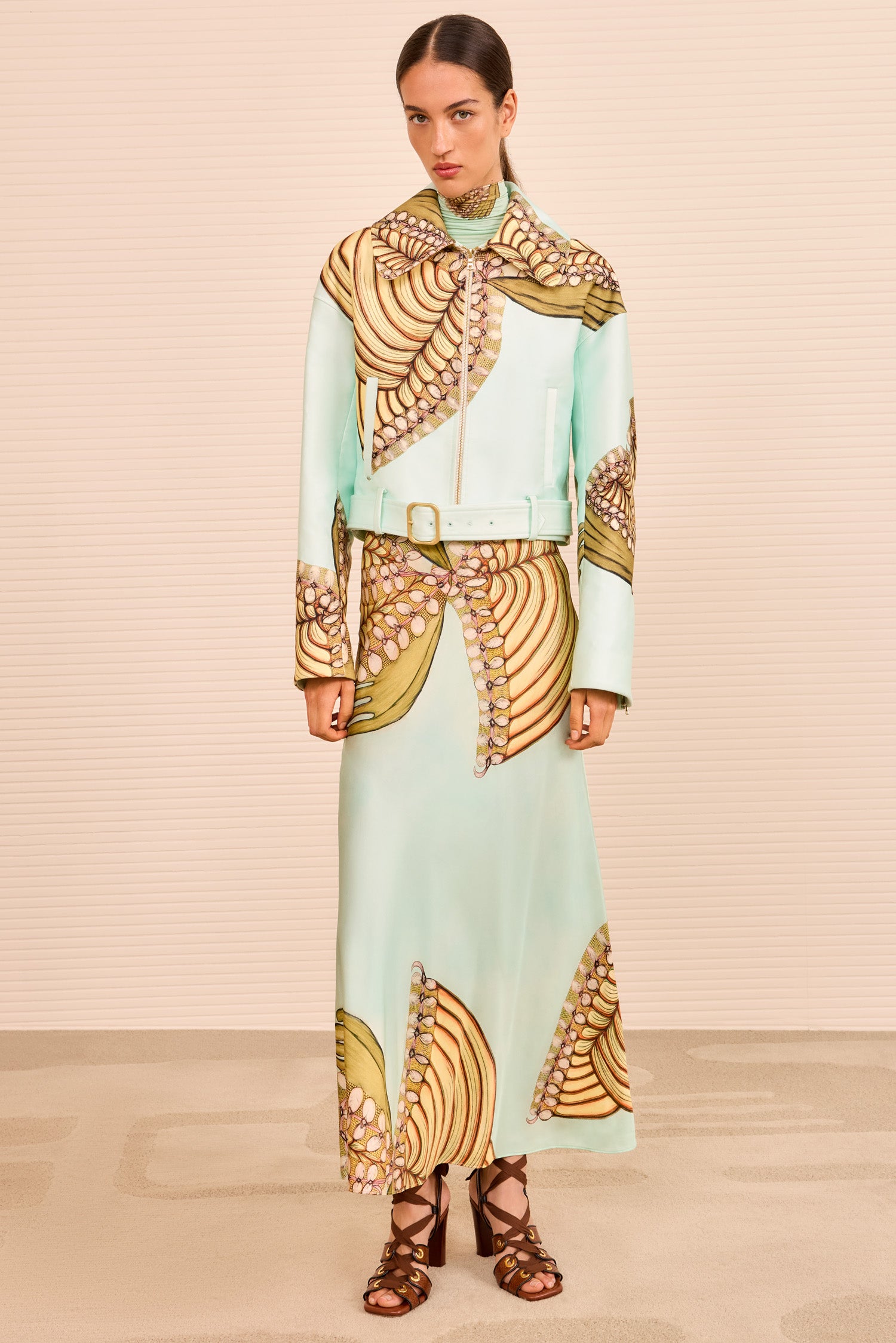 Signal Cropped Belted Jacket - Water Blossoms