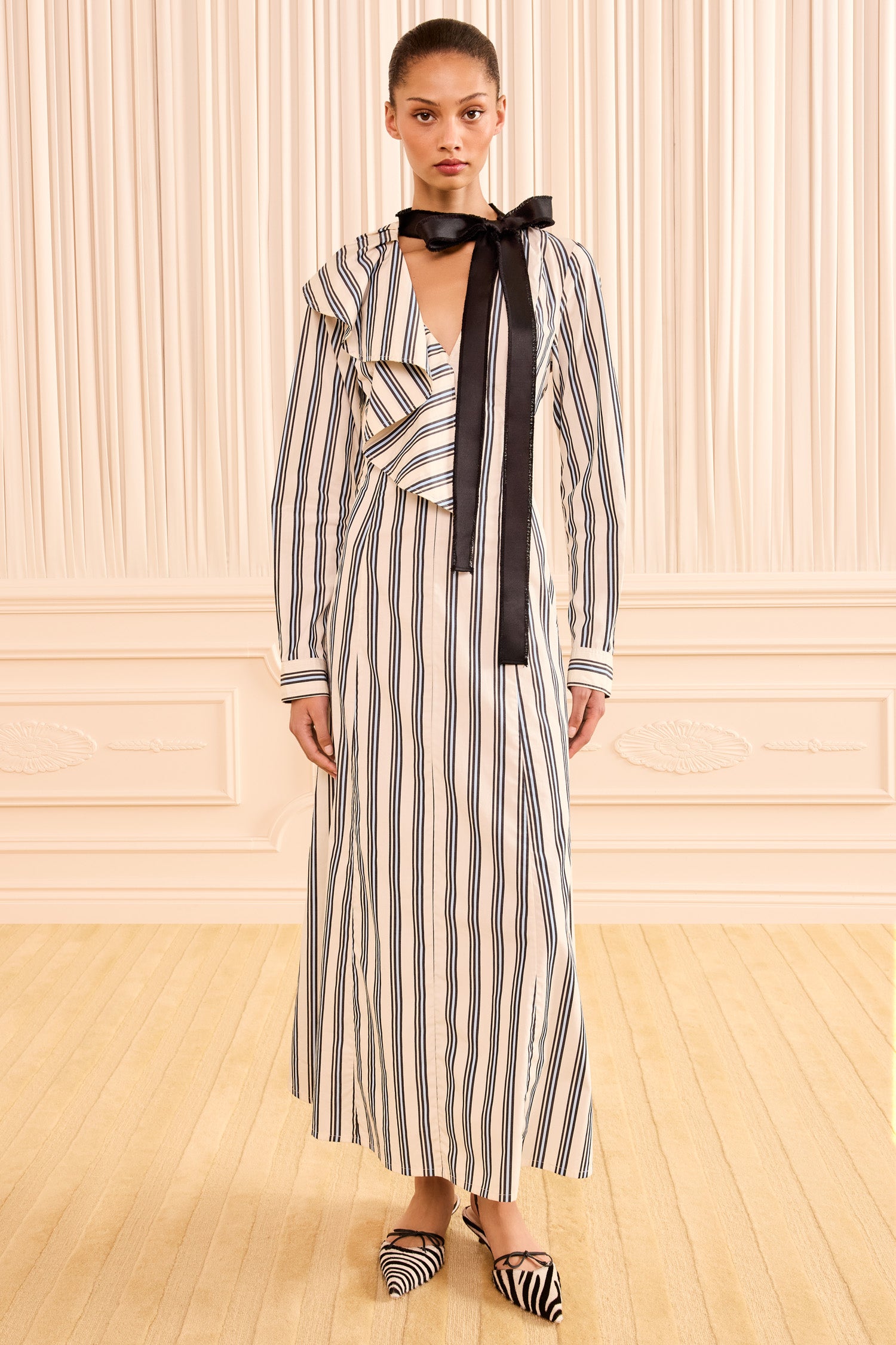 Ulla Johnson Sofia Dress w/ Removable Tie - Ecru Stripe