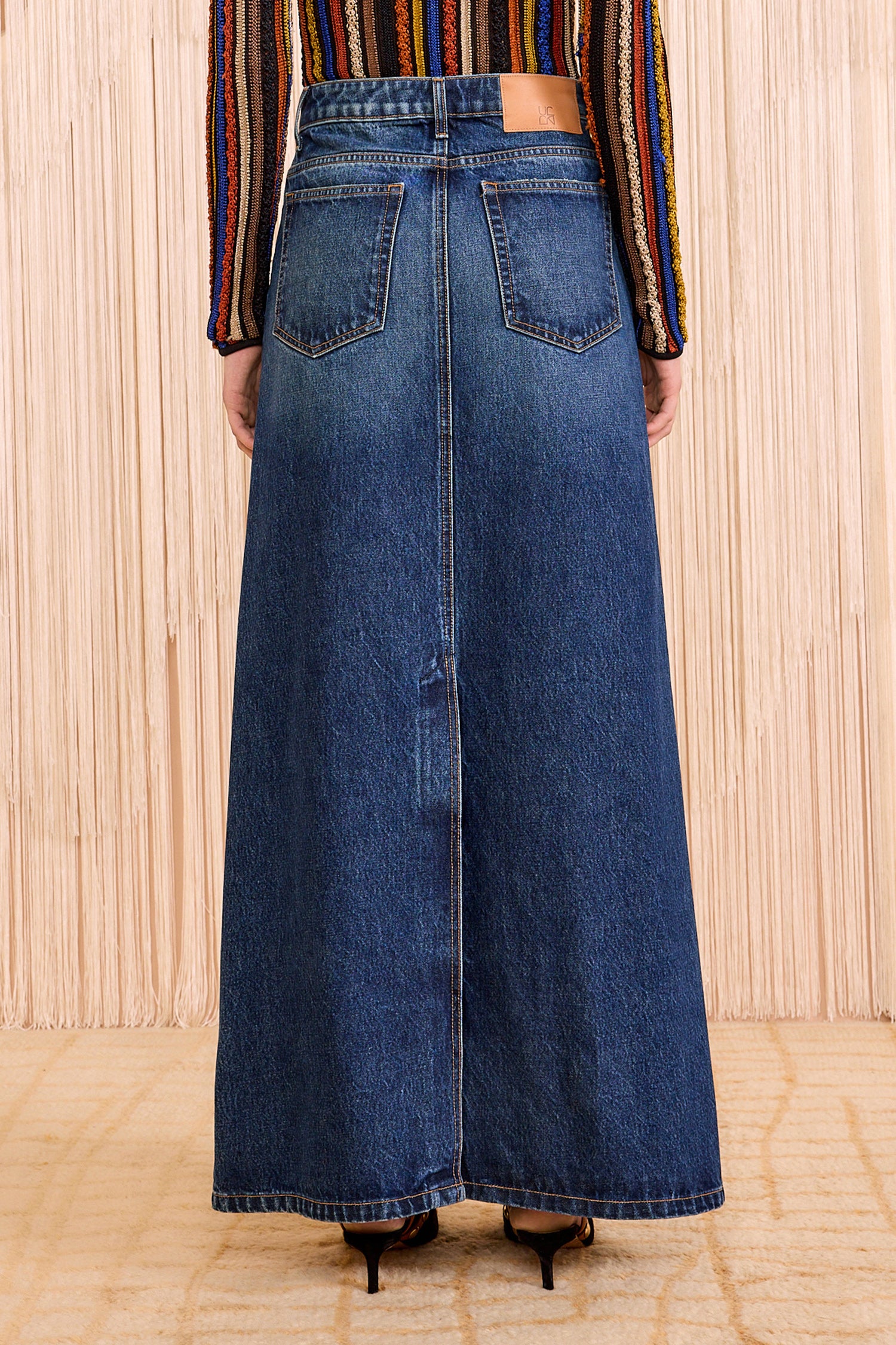 The Anais Denim Mid Rise Maxi Skirt - Nile