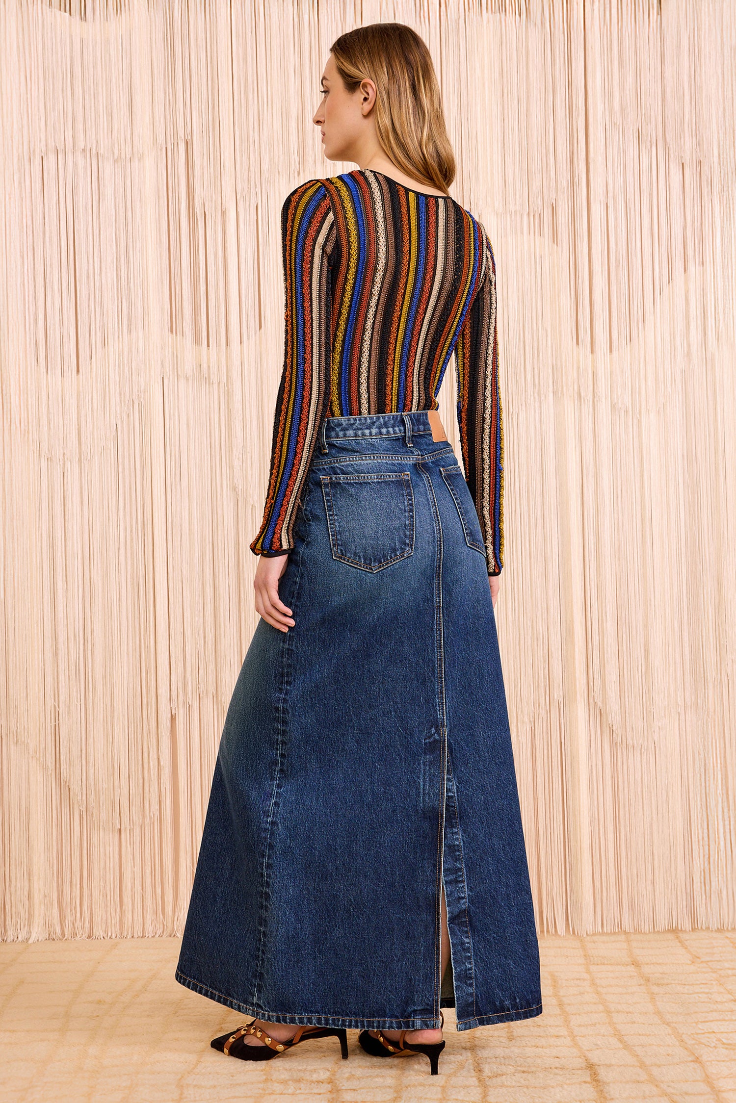 The Anais Denim Mid Rise Maxi Skirt - Nile