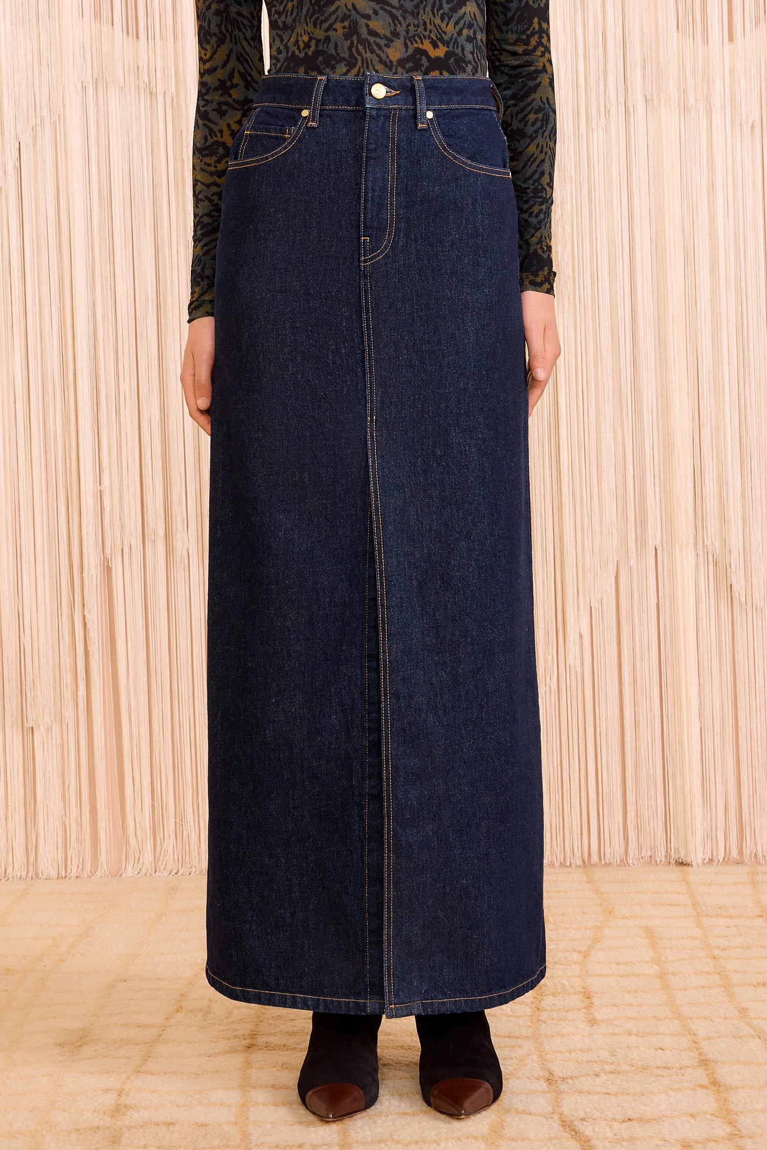The Anais Denim Mid Rise Maxi Skirt - Tigris