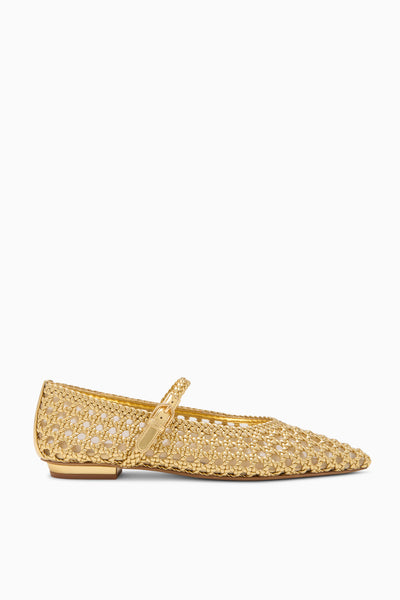 Gold Handwoven Gracie Pointy Toe Flat - Side View | Ulla Johnson