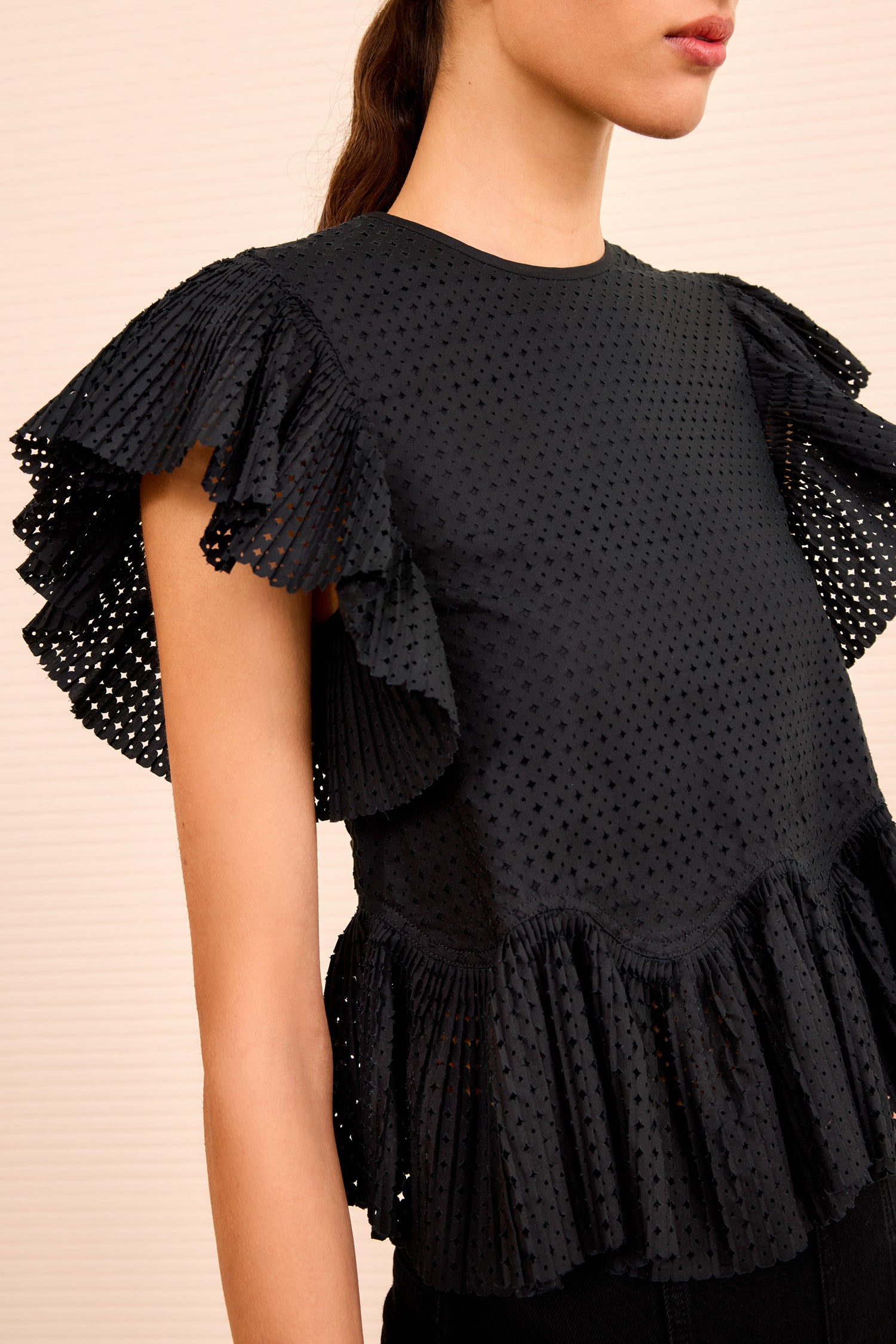 Ulla Johnson Veasna Flutter Sleeve Top - Noir