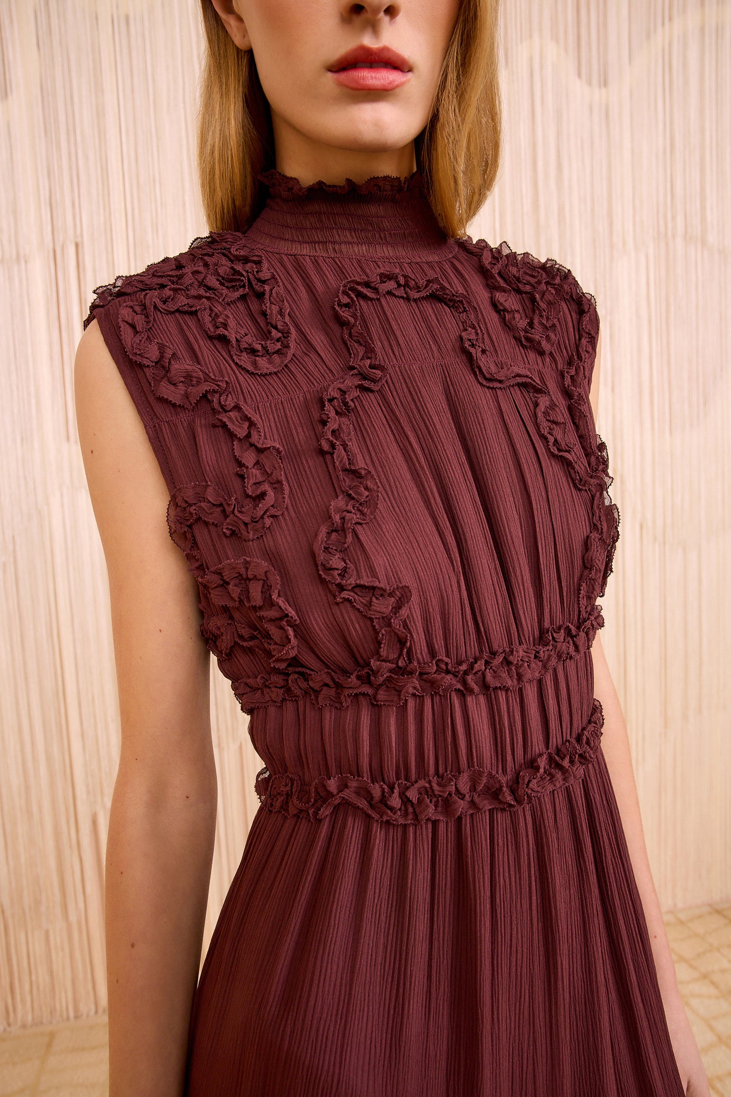 Verona Silk Smocked Gown - Mahogany