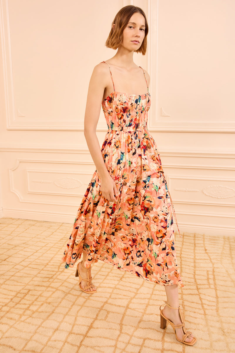 Vidri Cotton Cami Dress - Camellia Floral Sleeveless Midi Dress