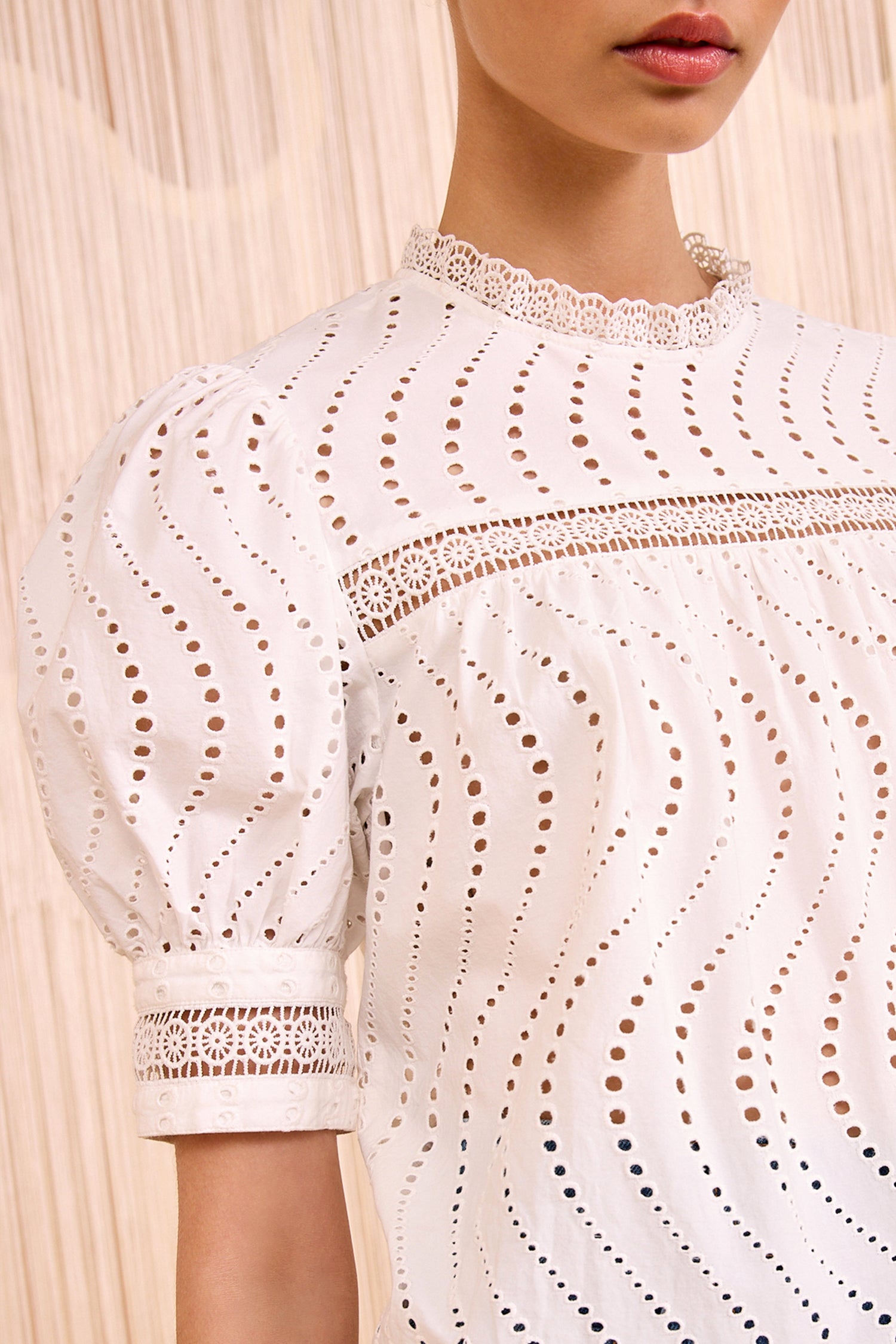 Virginia Lace Collar Short Sleeve Blouse - Pristine