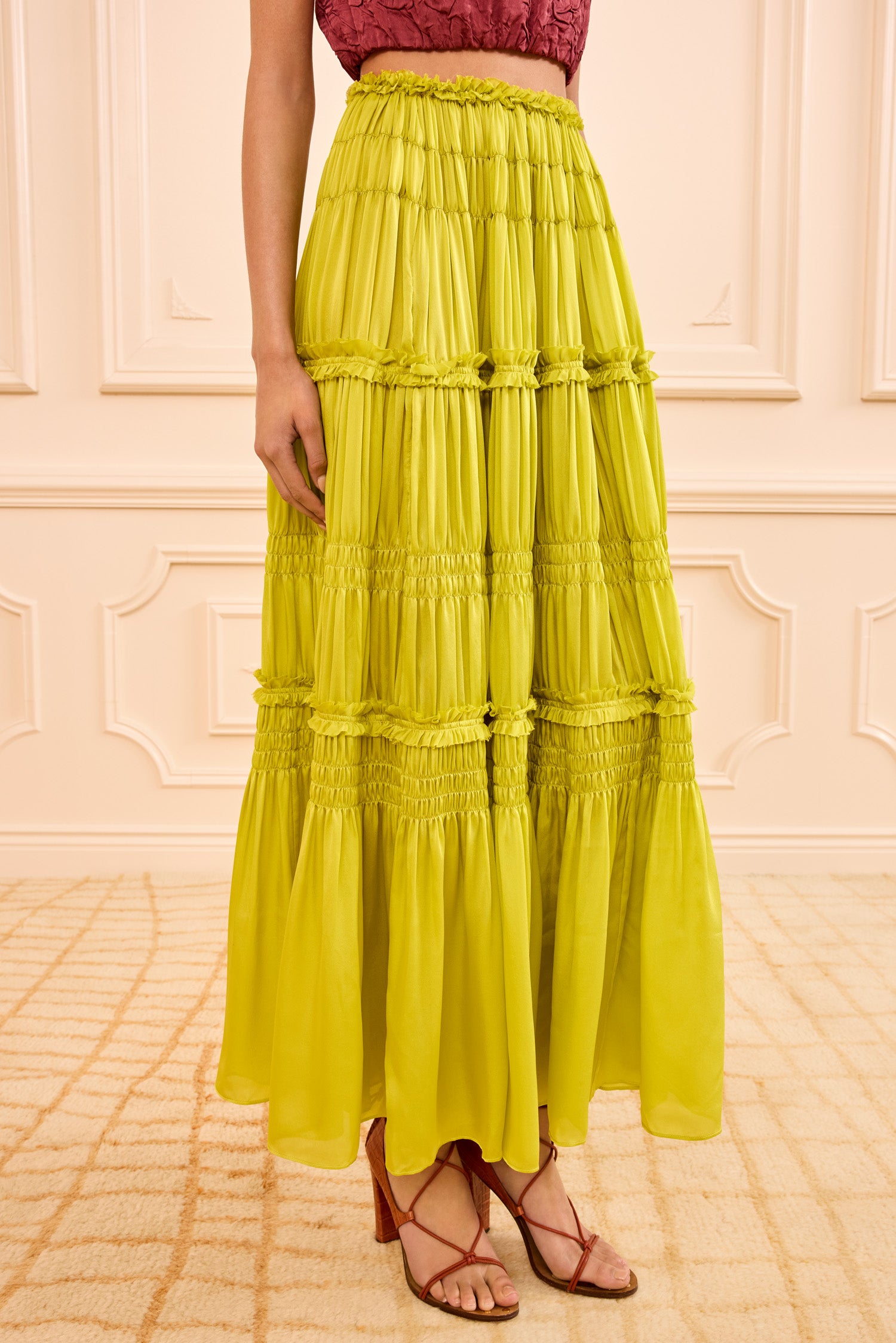 Ulla Johnson Virginie Silk Skirt - Chartreuse