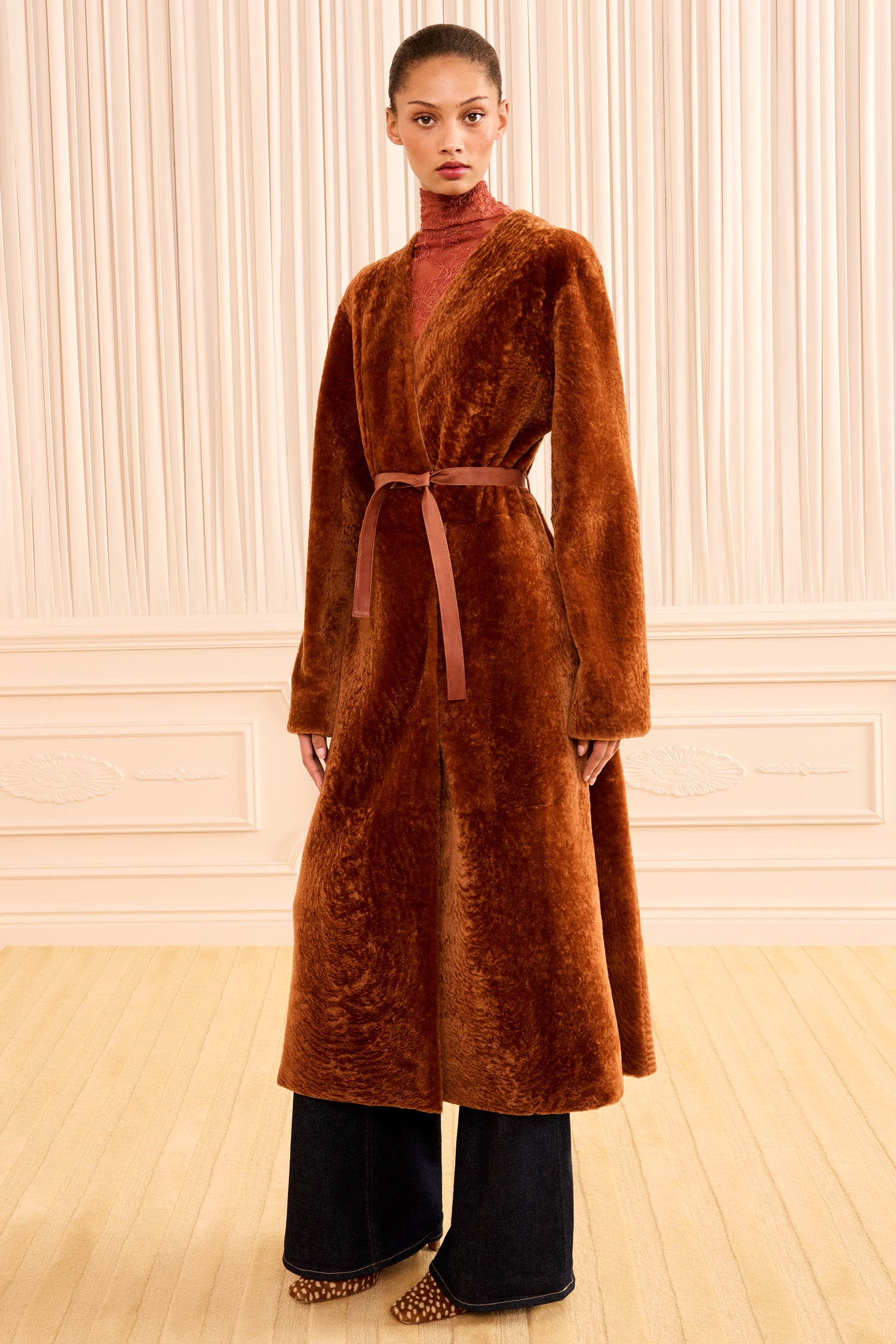 Ulla Johnson Sienna Lamb Shearling Coat - Full Length Front, Designer Maxi Coat | Ulla Johnson