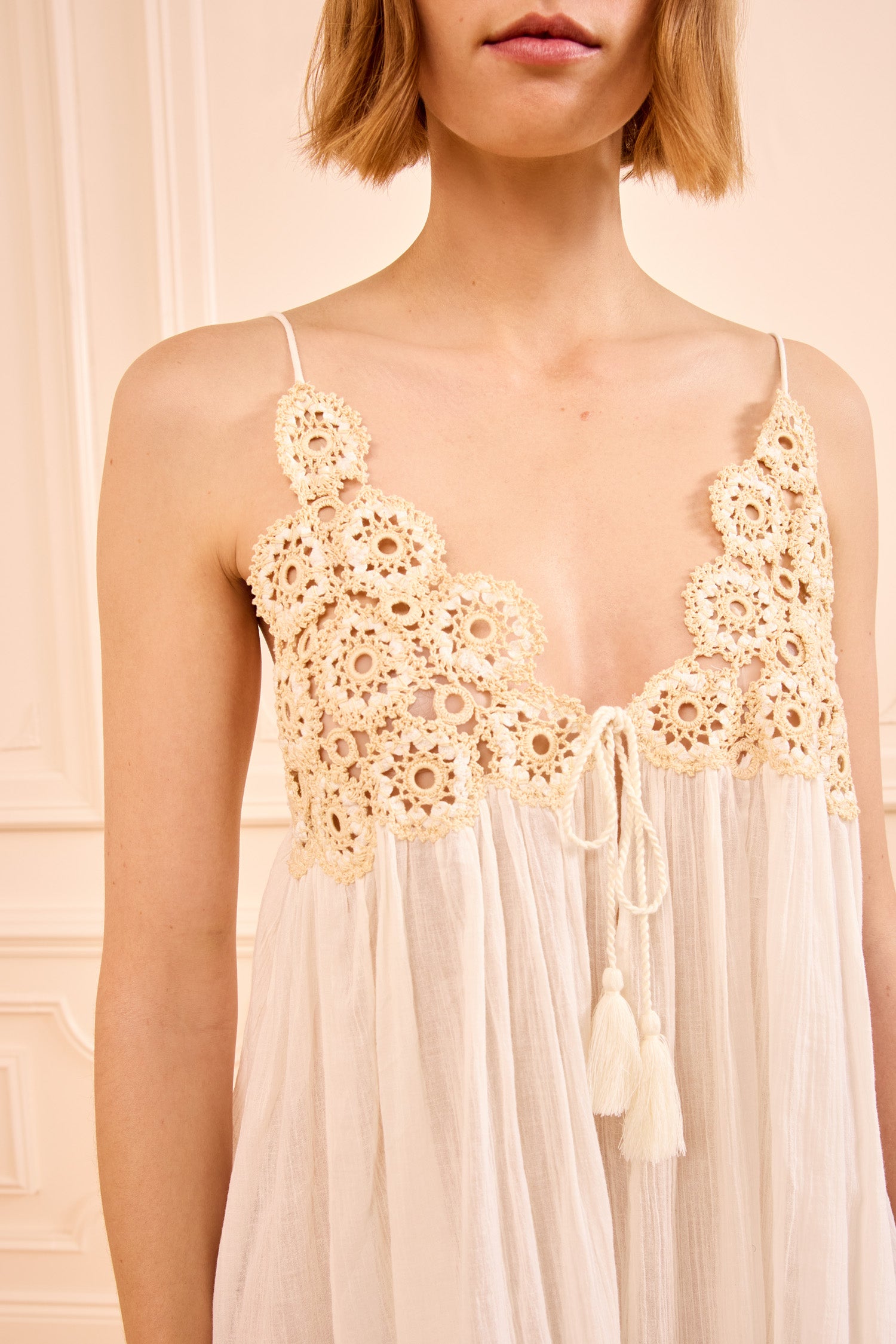 Zadie Dress Coverup with Crochet Detail - Creme