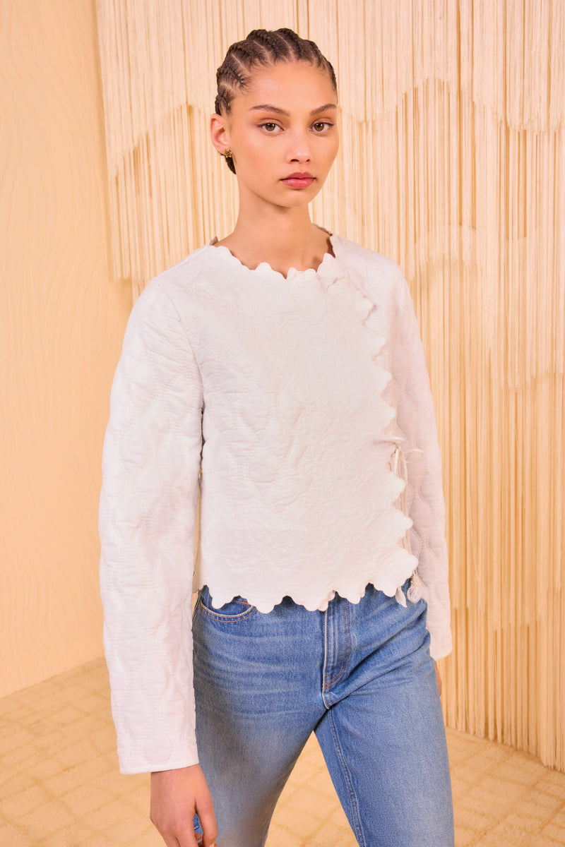 Zofia Quilted Jacket - Cowrie White Cotton Voile Diamond