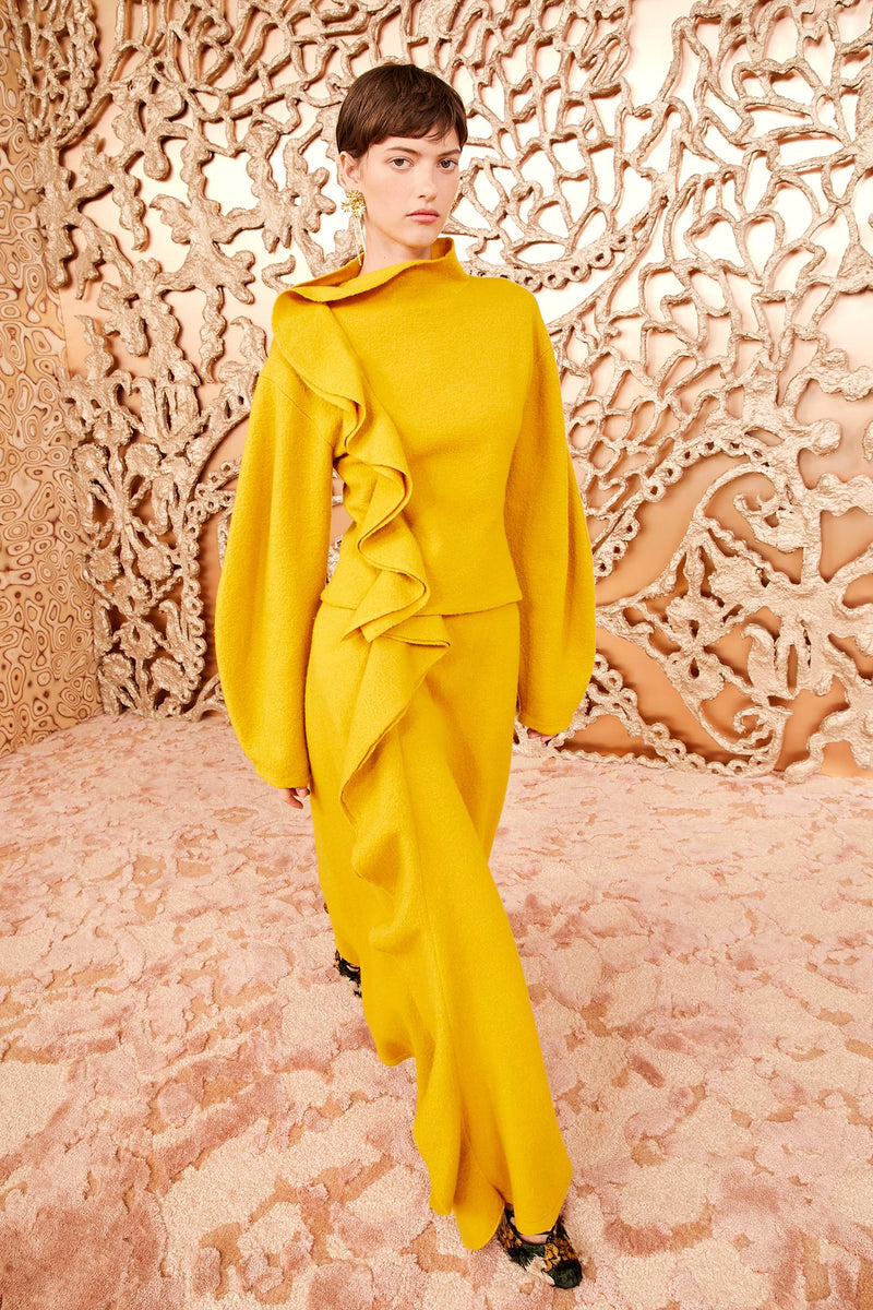 Corinna Pullover Turmeric Yellow Wool Ruffle Sweater Ulla Johnson