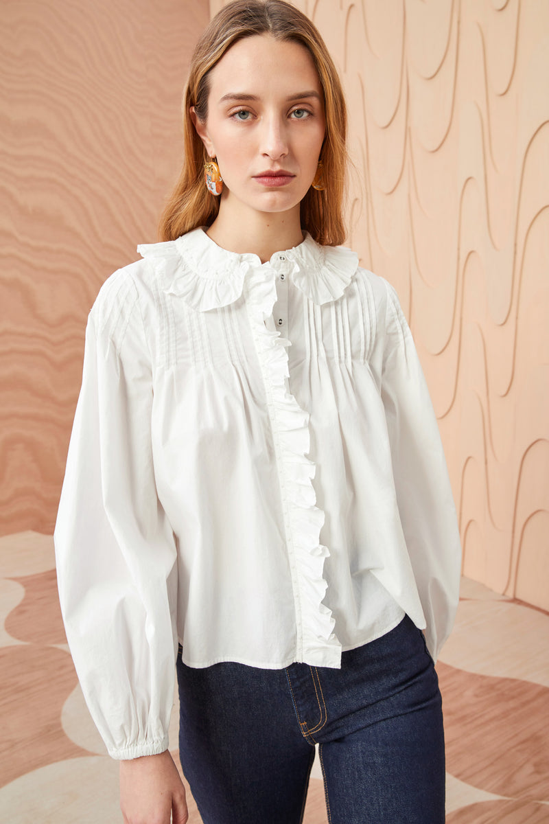 Dolores Blouse - Pristine White Cotton Ruffle Blouse - Ulla Johnson