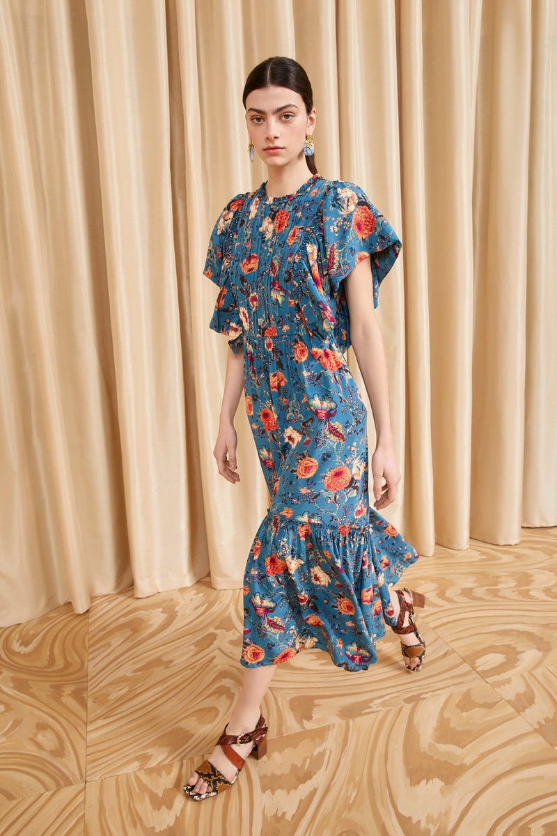 Ilaria Dress Bluette Blue Floral Silk Midi Dress Ulla Johnson