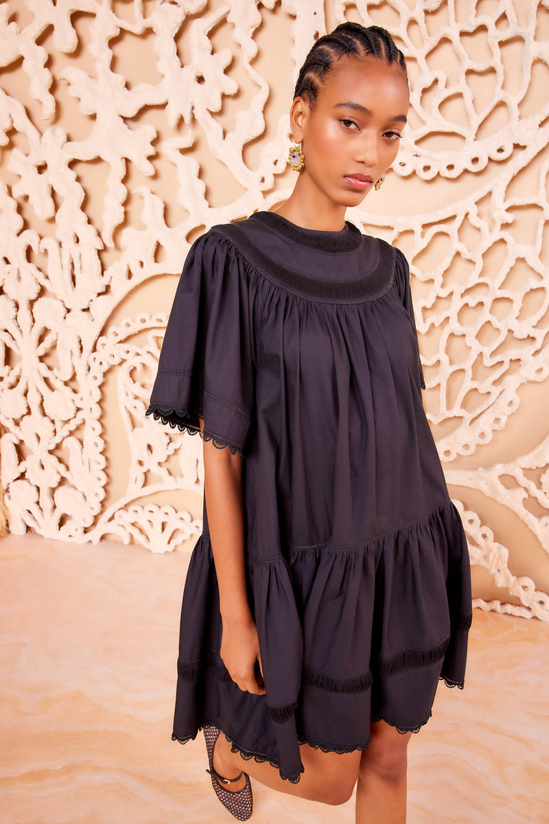 Oumi Dress - Noir Black Short Sleeve Mini Dress - Ulla Johnson Oumi Dress - Noir Black Short Sleeve Mini Dress - Ulla Johnson