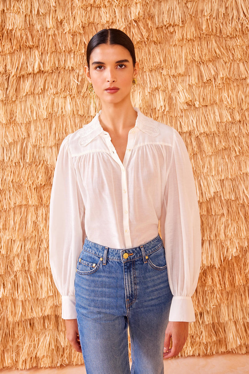 Ulla Johnson purchases Adelaide white eyelet embroidered top cotton blouse ruffle pintuck