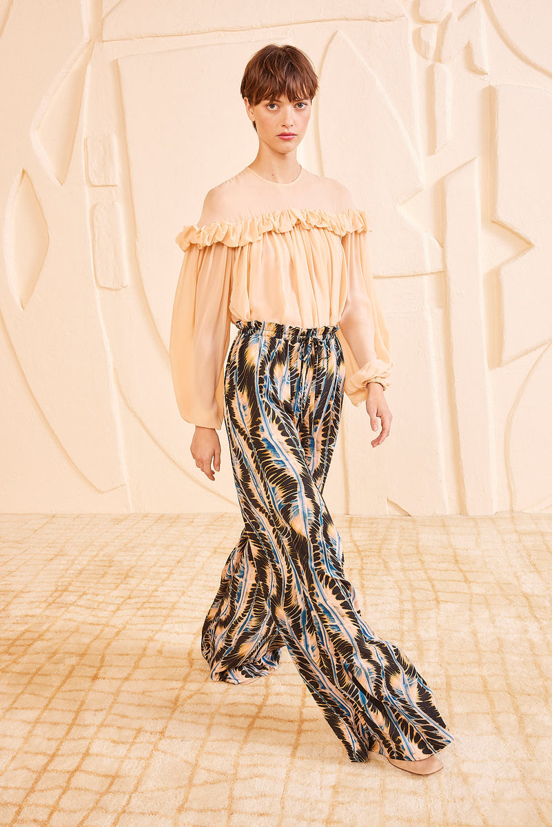Sawyer Pant - River Wide Leg Shibori Printed Silk Pants