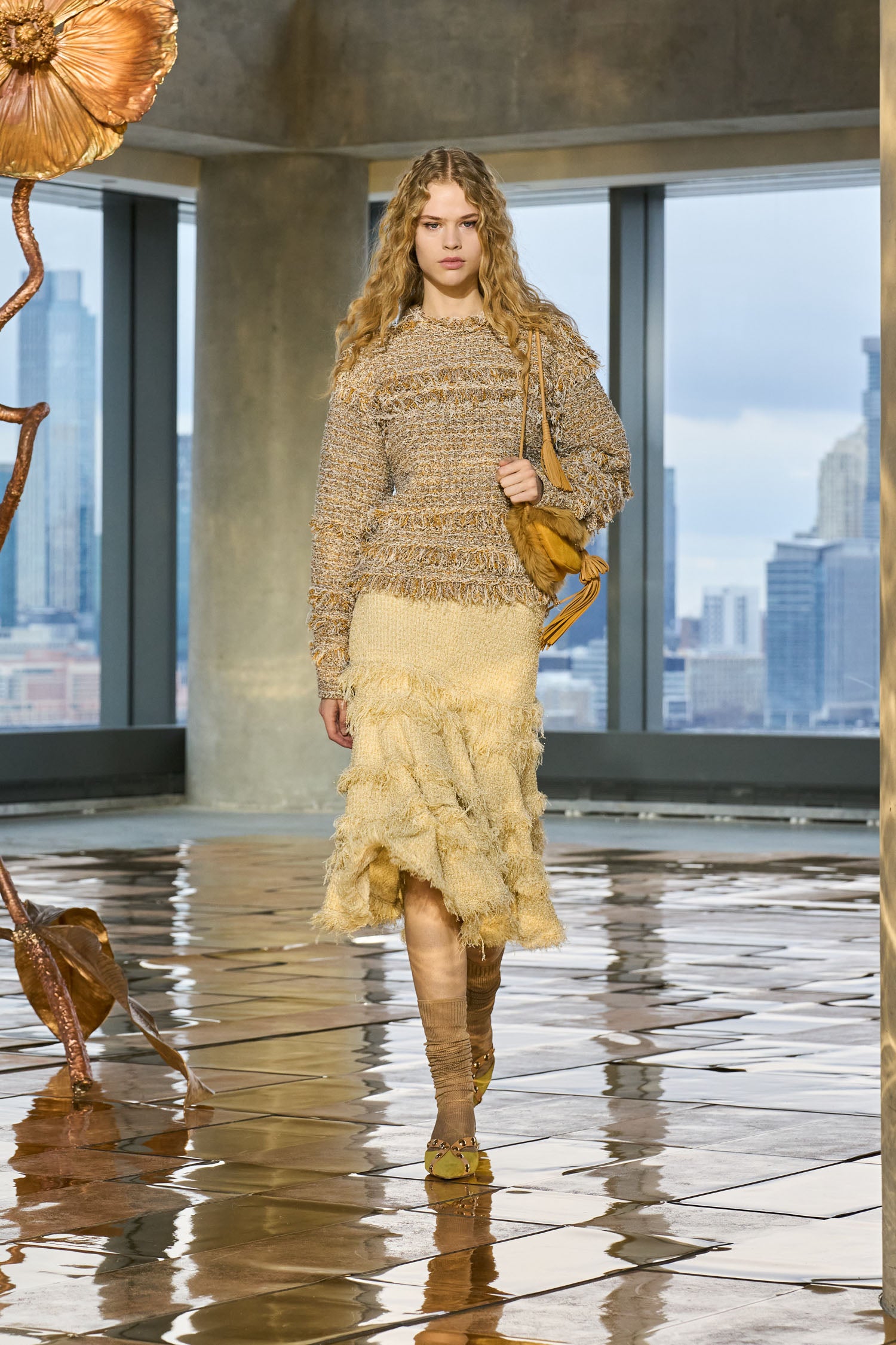 Lotus Shearling Tassel Bag - AW25 Runway Full Look, Model Walking | Ulla Johnson