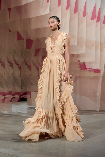 Florella Gown Peony - SS25 Runway Look 53, Designer Silk Ruffle Gown | Ulla Johnson