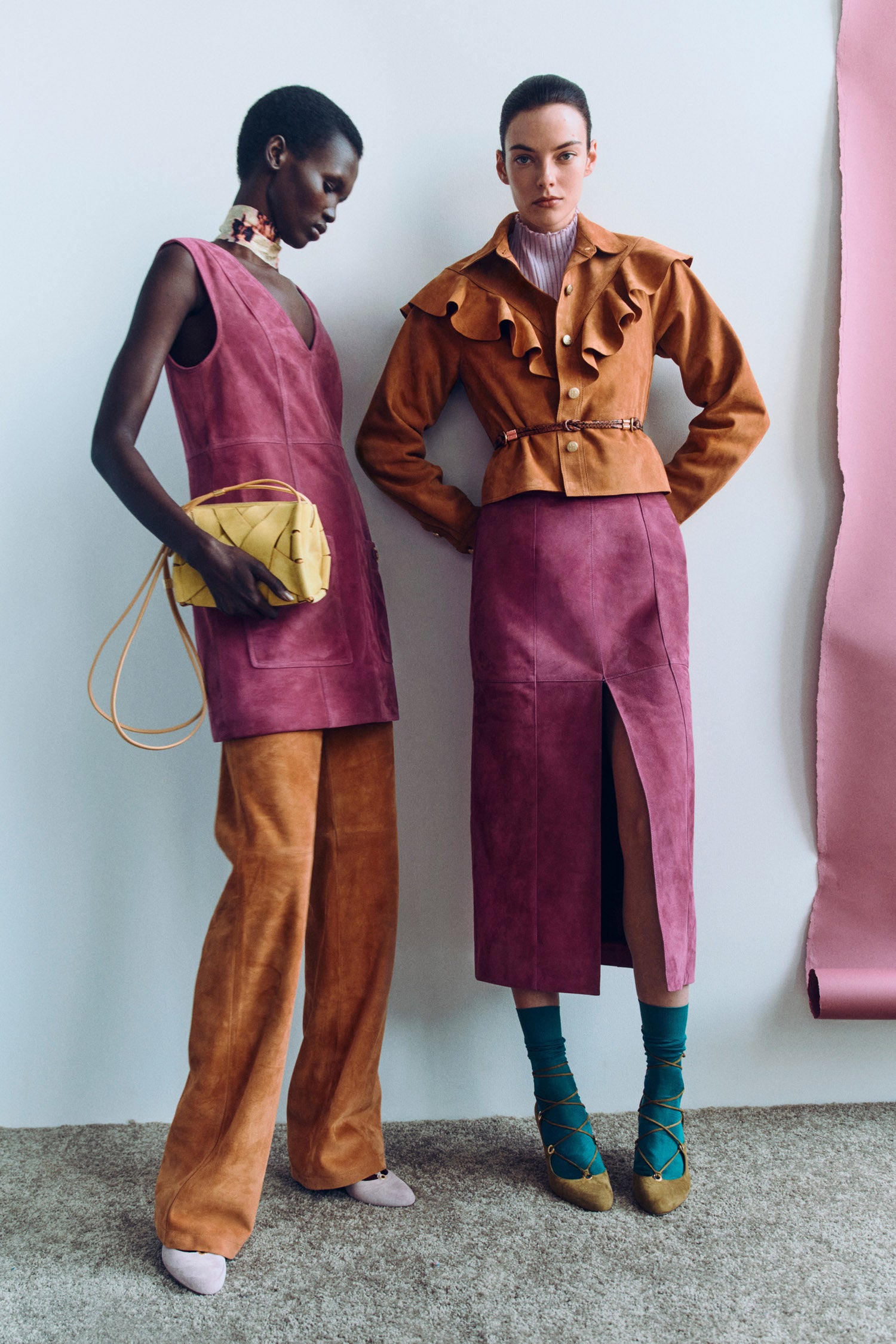 Matilde Ruffle Suede Jacket - Cognac