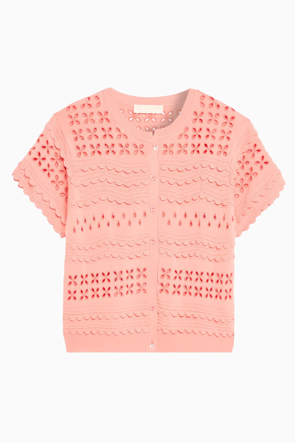 Abriana Eyelet Knit Cardigan - Coral Peony