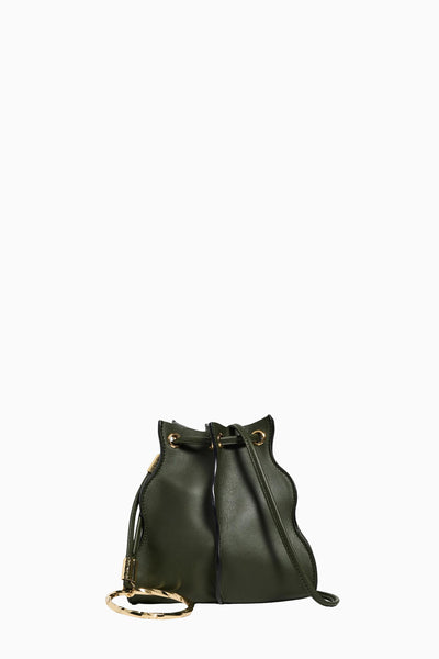 Militaire Suede Wave Pochette Wristlet with Gold Ring Handle - Front View | Ulla Johnson