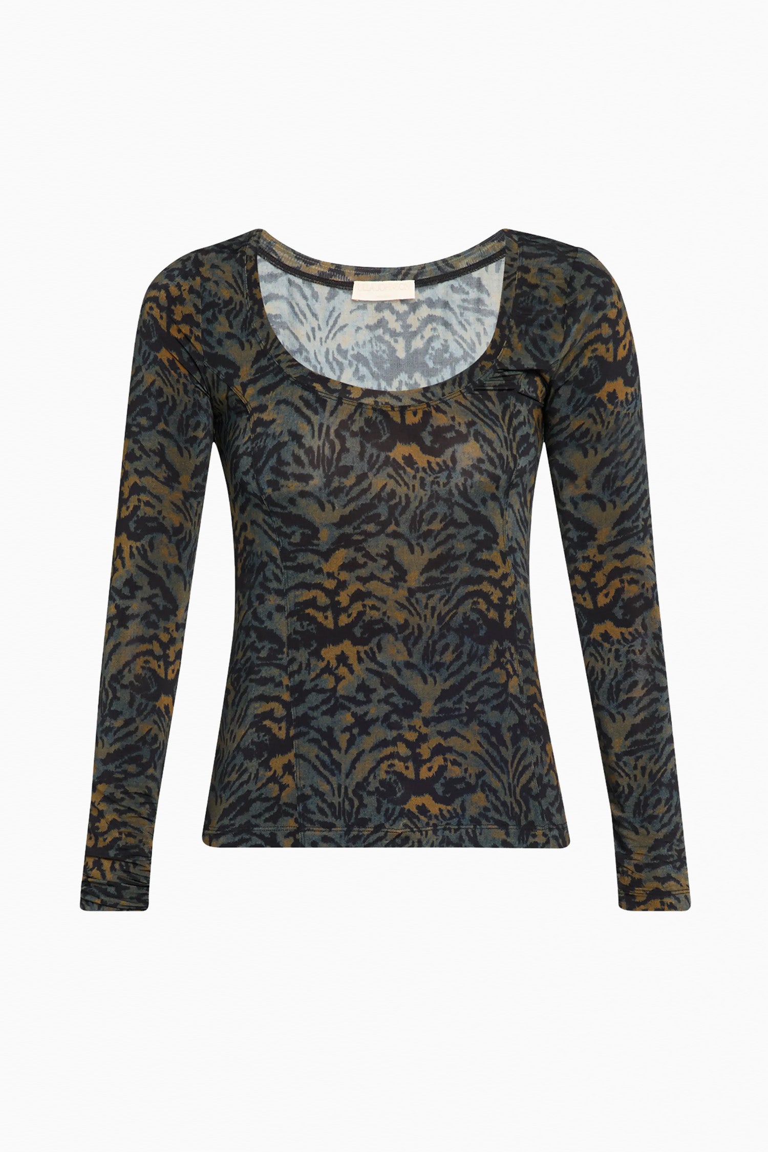Desert Jasper Botanical Print Jersey Long Sleeve U-Neck Top - Front View | Ulla Johnson