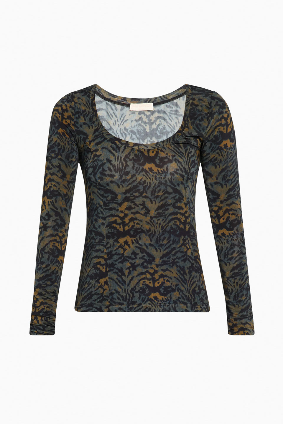 Desert Jasper Botanical Print Jersey Long Sleeve U-Neck Top - Front View | Ulla Johnson