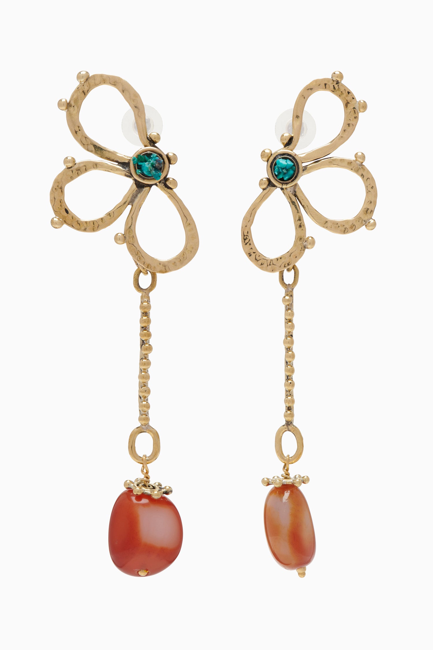 Color Blossom Earrings, Yellow Gold, White Gold, Cornelian And