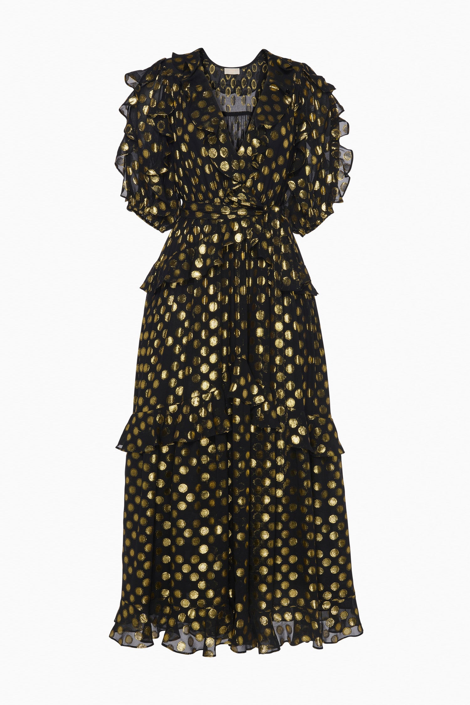 Tida Silk V&ndash;Neck Short Sleeve Midi Dress - Obsidian