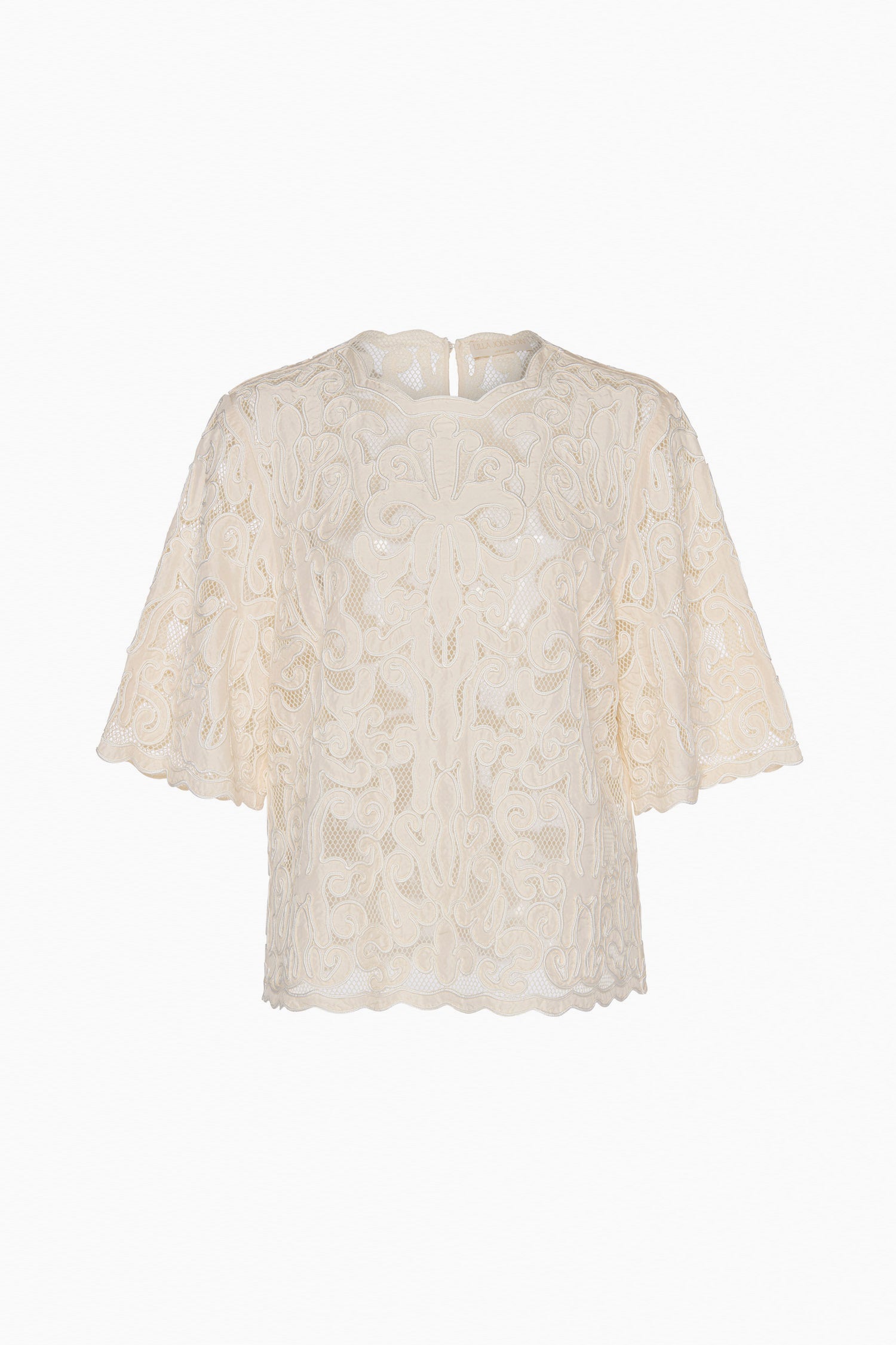 Ulla Johnson Tasia Applique Short Sleeve Top - Chalk