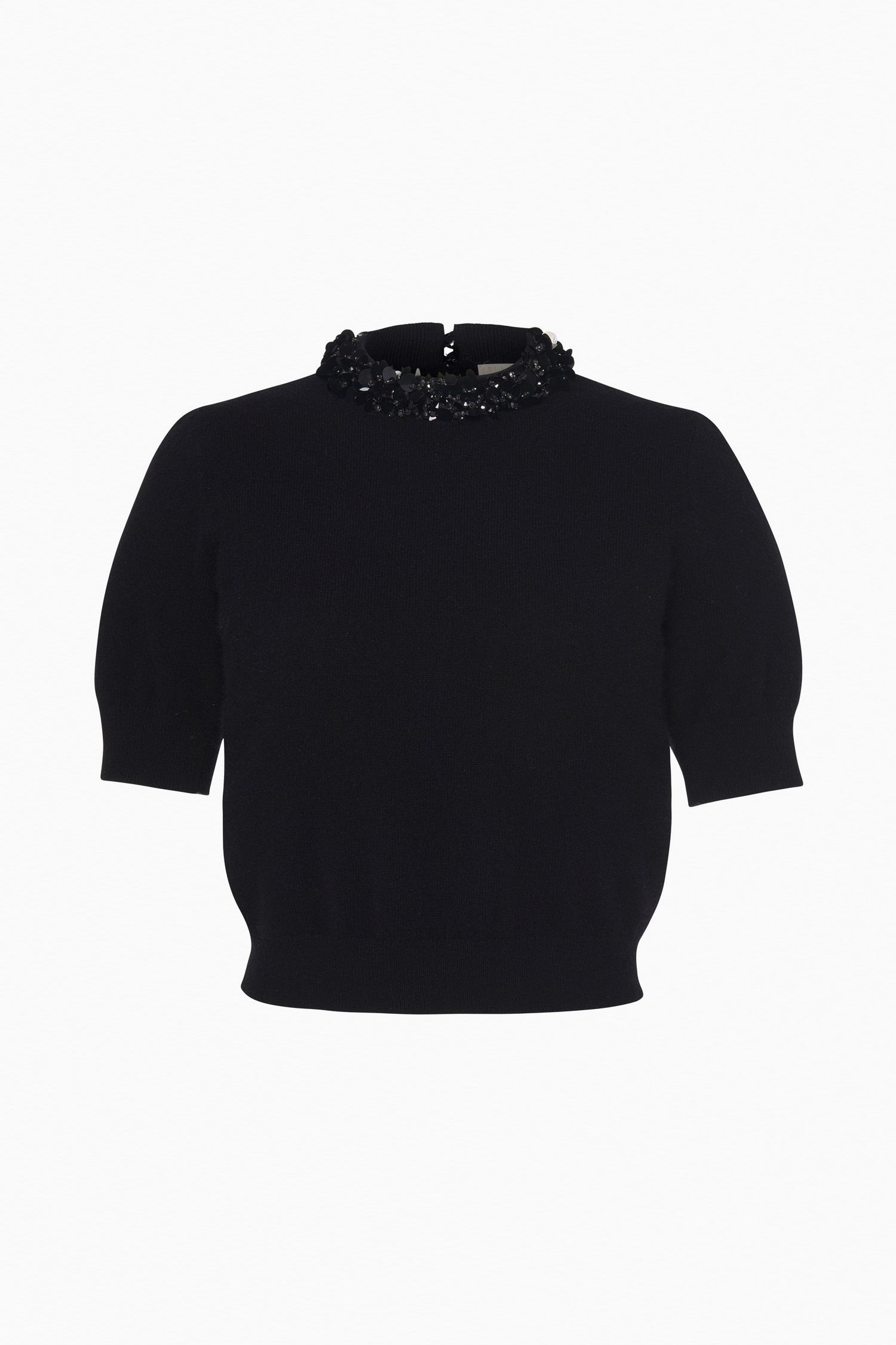 Liv Embroidered Cashmere Short Sleeve Knit - Noir