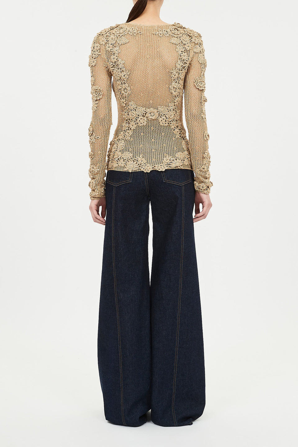 Viola Metallic Floral Crochet Knit Pullover - Lurex Combo