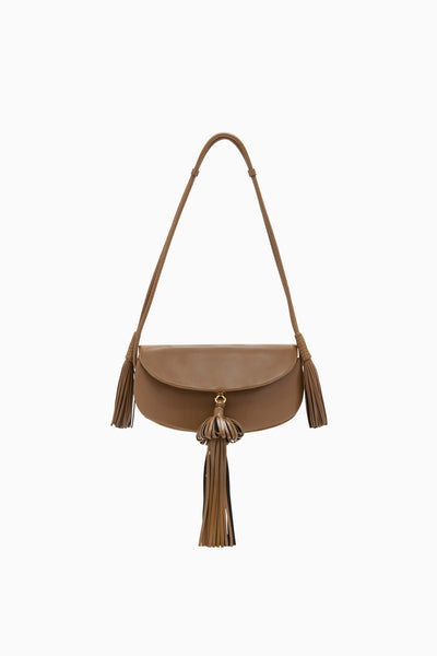 Chestnut Leather Paloma Tassel Demi Lune Bag - Front View | Ulla Johnson