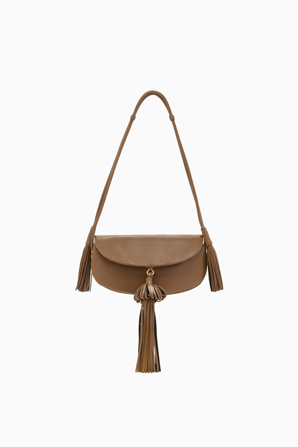Chestnut Leather Paloma Tassel Demi Lune Bag - Front View | Ulla Johnson