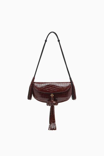 Chestnut Croc-Embossed Leather Tassel Demi Lune Bag - Front View | Ulla Johnson