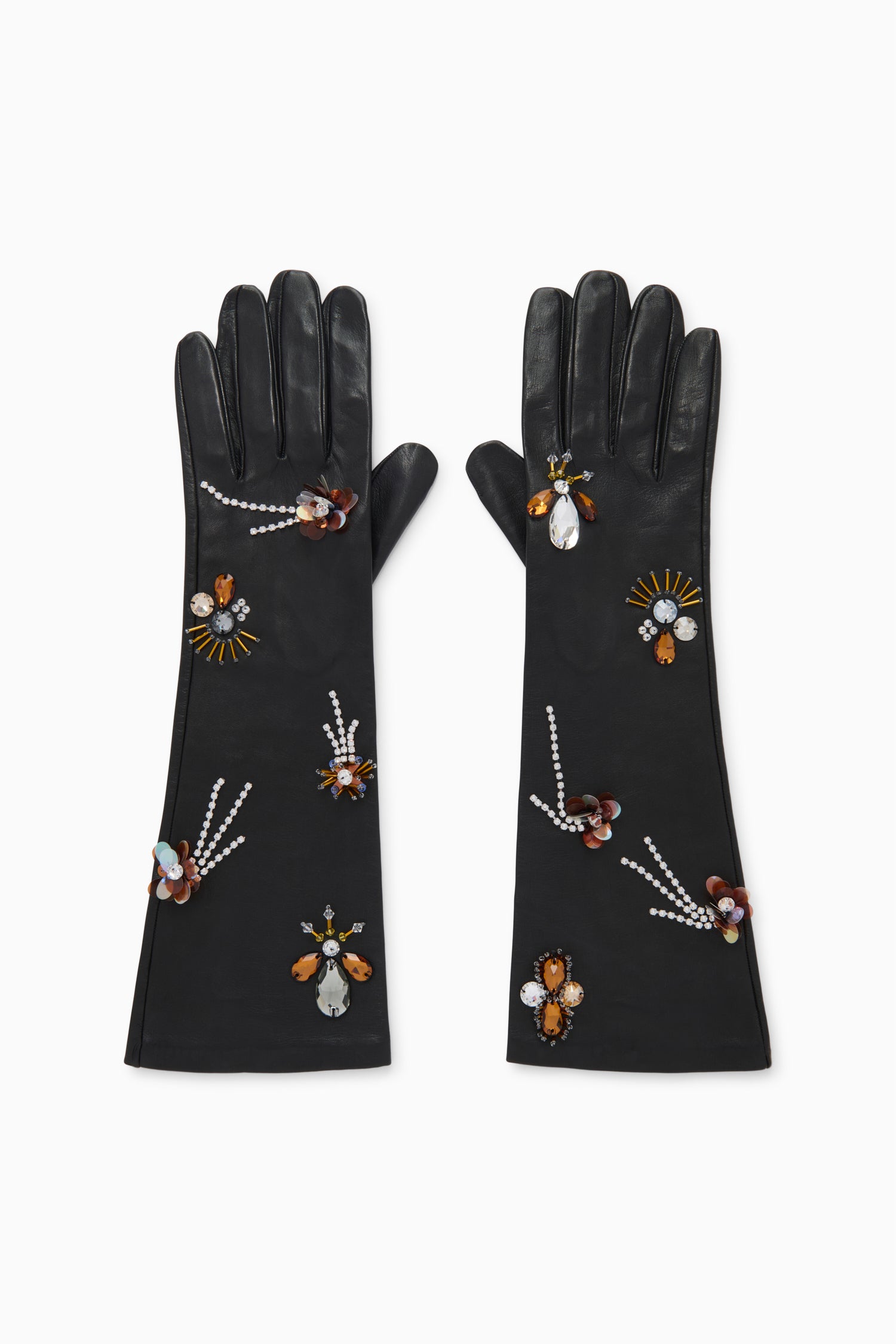 Laetitia Embellished Leather Gloves - Noir Black Nappa Leather